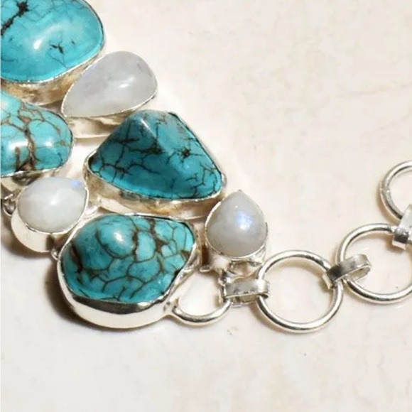 Gorgeous Tibetan Turquoise + Moonstone gem cluster statement cuff - Picture 14 of 14